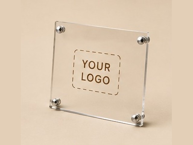Branded acrylic sign with a full logo placeholder