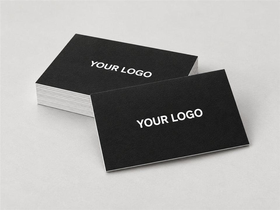 Branded business cards with a full logo placeholder