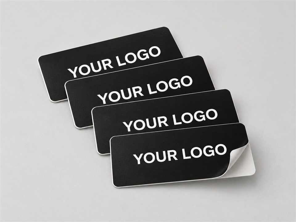 Branded stickers with a full logo placeholder