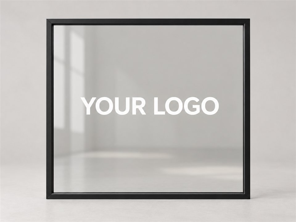 Branded window vinyl graphics with a full logo placeholder