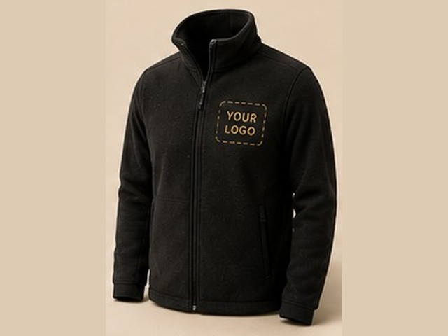 Branded fleece with a left-chest logo placeholder