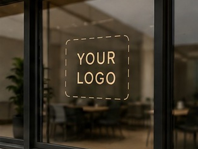 Branded window vinyl graphics with a full logo placeholder