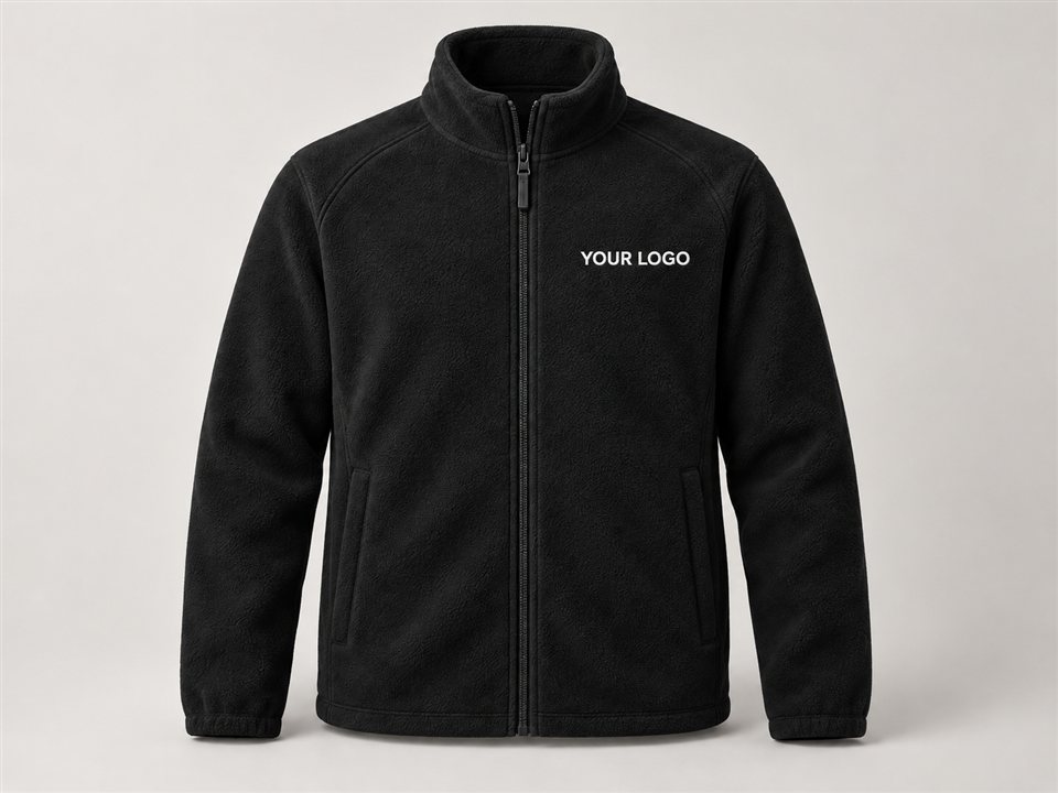 Branded fleece with a left-chest logo placeholder