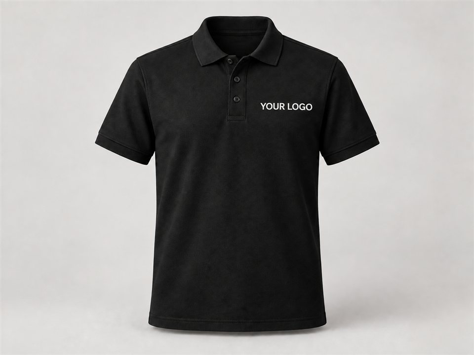 Branded polo shirt with a left-chest logo placeholder